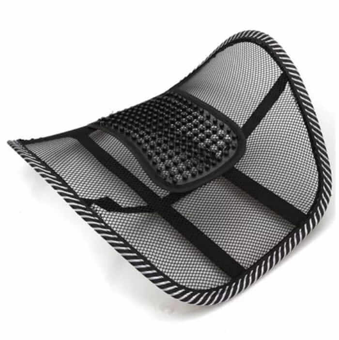 Ergofinland Ergotex breathable mesh back support for lumbar comfort and reduced strain during sedentary work or travel.