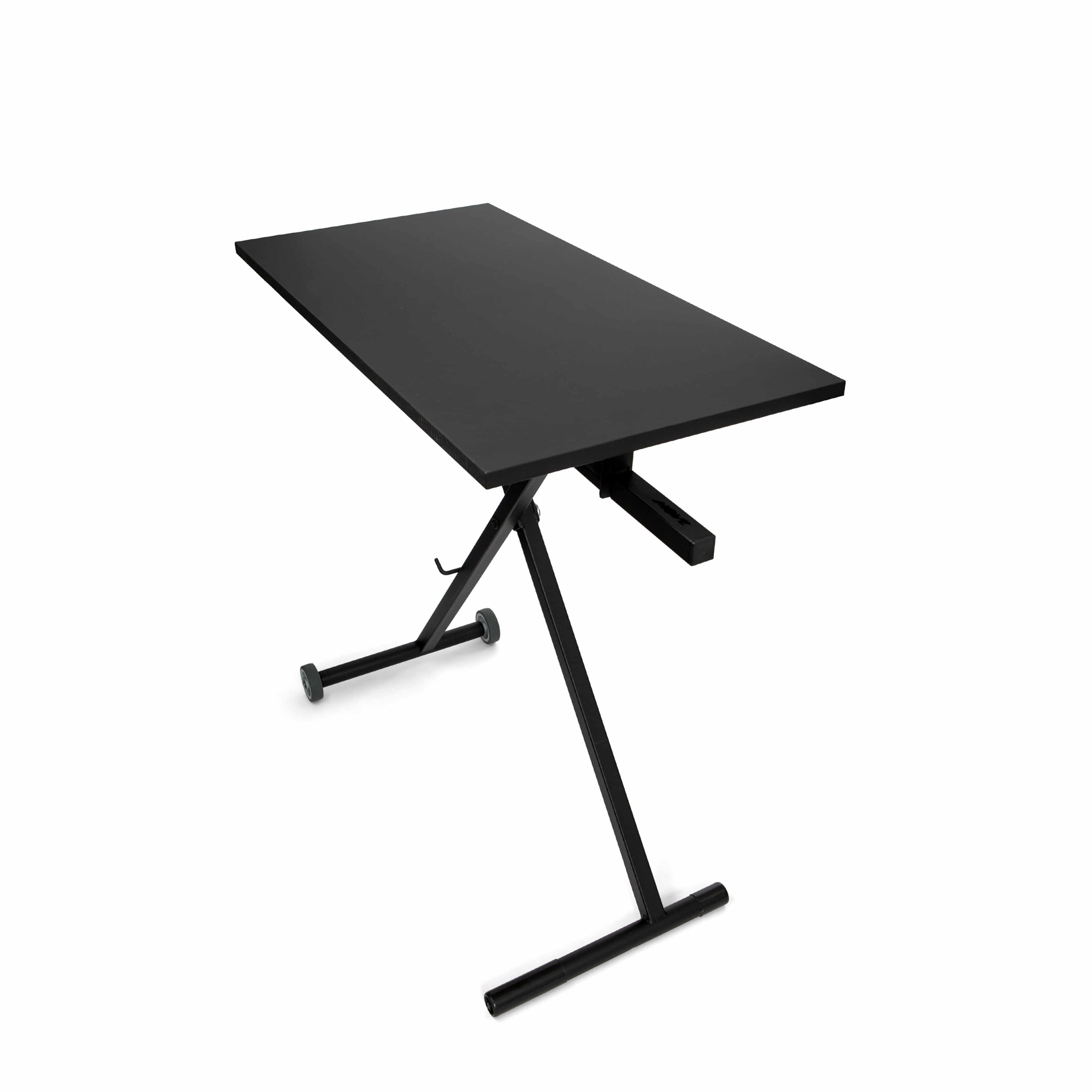 GetUpDesk Move adjustable black desk with wheels and foldable design for versatile use in homes and offices.