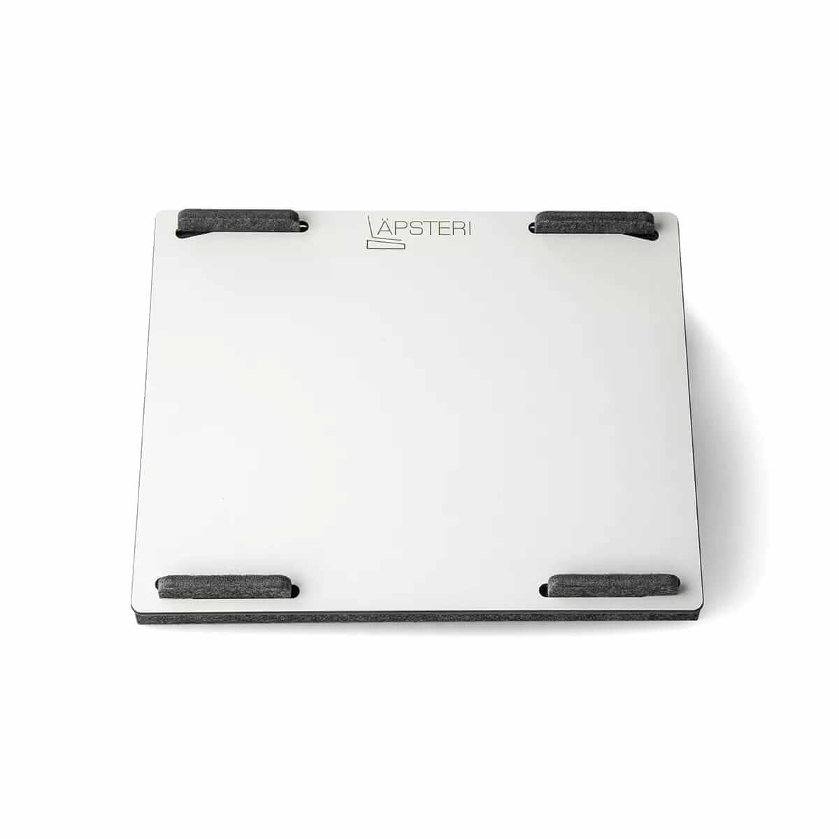 Läpsteri laptop stand in white, ideal for ergonomic productivity and comfort in various work and study environments.