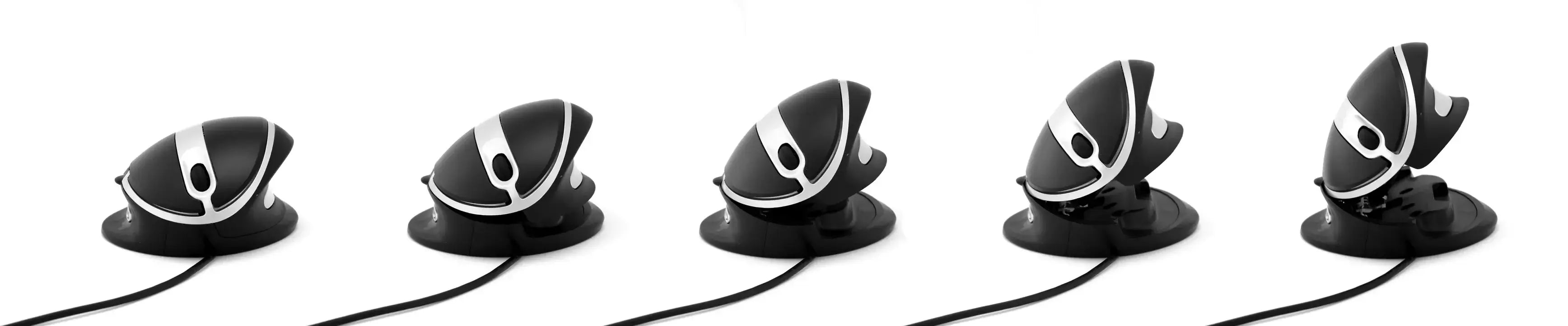 Ergonomic OysterMouse adjustable vertical mouse with 5 angle settings for left- and right-hand users by ErgoFinland.